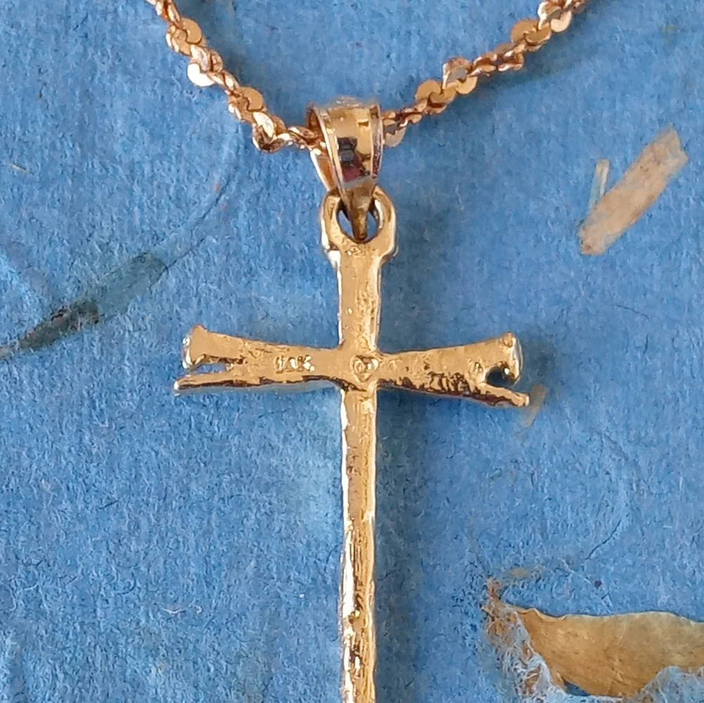 14KT Rope Chain with Gold Nail Cross Pendant Unisex Necklace